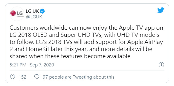 LG 承諾為部分 2018 年電視帶來 AirPlay 2 和 HomeKit 支援
