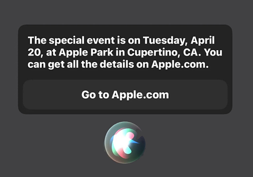 Siri 不小心說溜嘴：下次蘋果發表會是 4/20 舉行