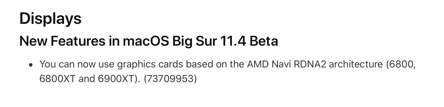 Mac 增加對 AMD Big Navi 6800、6800XT、6900XT 顯卡支援