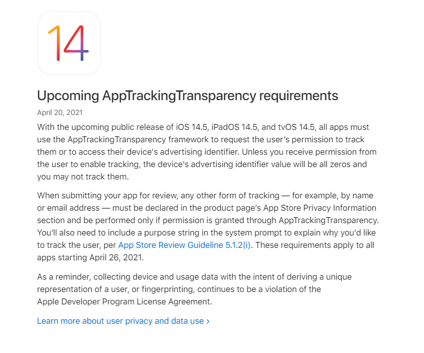 4/26 起所有 App 都要遵守 AppTrackingTransparency 要求