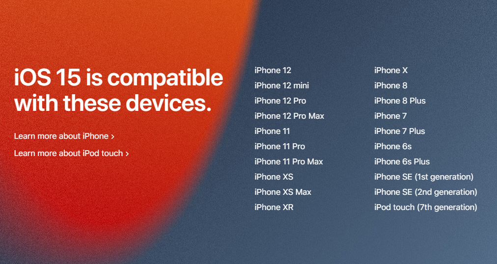 iOS 15 / iPadOS 15 / watchOS 8 / Monterey 支援機型列表