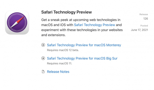 Safari 技術預覽版 TP 126 開放下載！含 macOS Monterey 功能