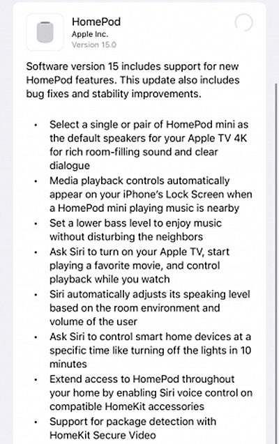 蘋果 HomePod 15 開放更新！支援 Siri 播放、立體聲等功能