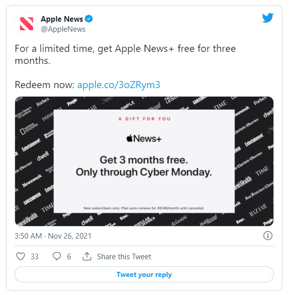 Apple News+為新用戶提供三個月免費試用，直到網路星期一