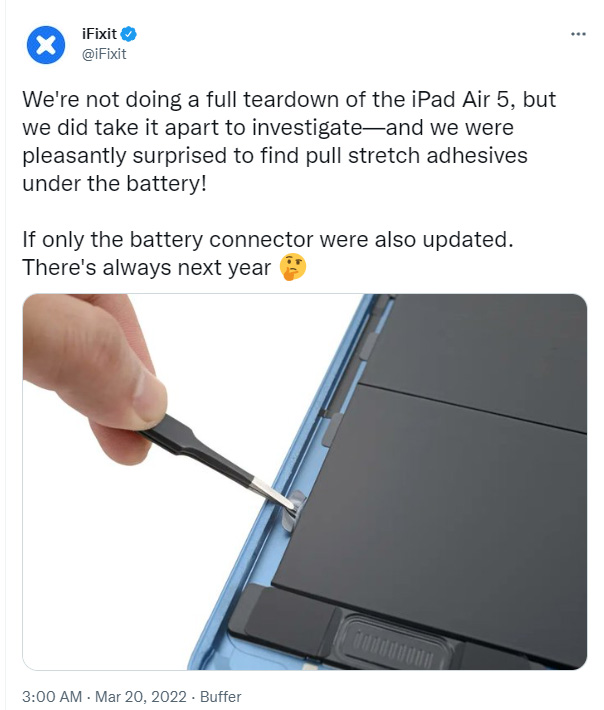 拆解發現：iPad Air 5 內部配備拉片，更換電池超方便