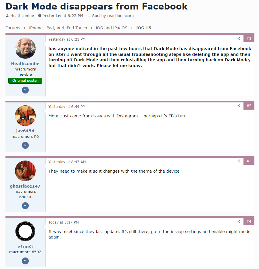 iPhone 用戶反應深色模式從 Facebook 上消失了 | Dark Mode, Facebook, facebook深色模式, 深色模式, 臉書 | iPhone News 愛瘋了
