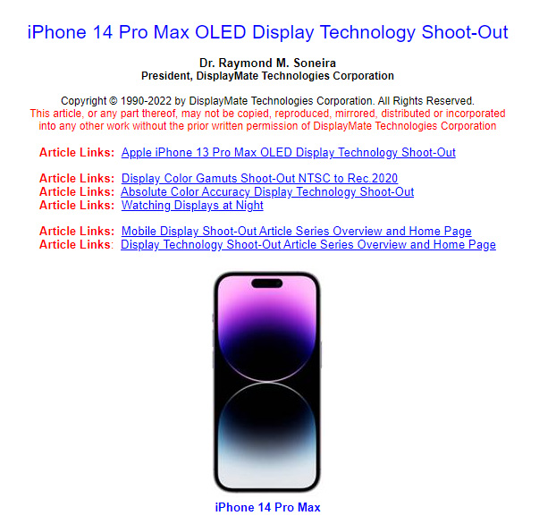 iPhone 14 Pro Max獲得DisplayMate最佳智慧手機顯示器獎 | DisplayMate, DxoMark, iPhone 14 Pro Max, OLED iPhone | iPhone News 愛瘋了