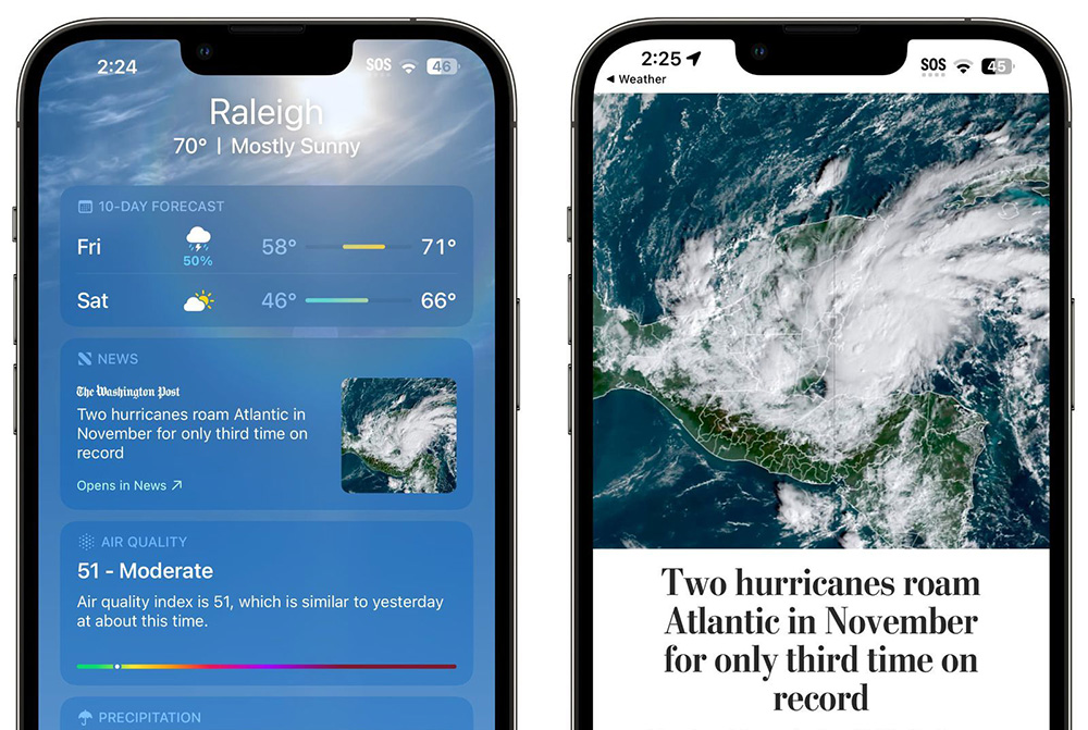 iOS 16.2 為 iPhone 內建天氣加入氣象新聞