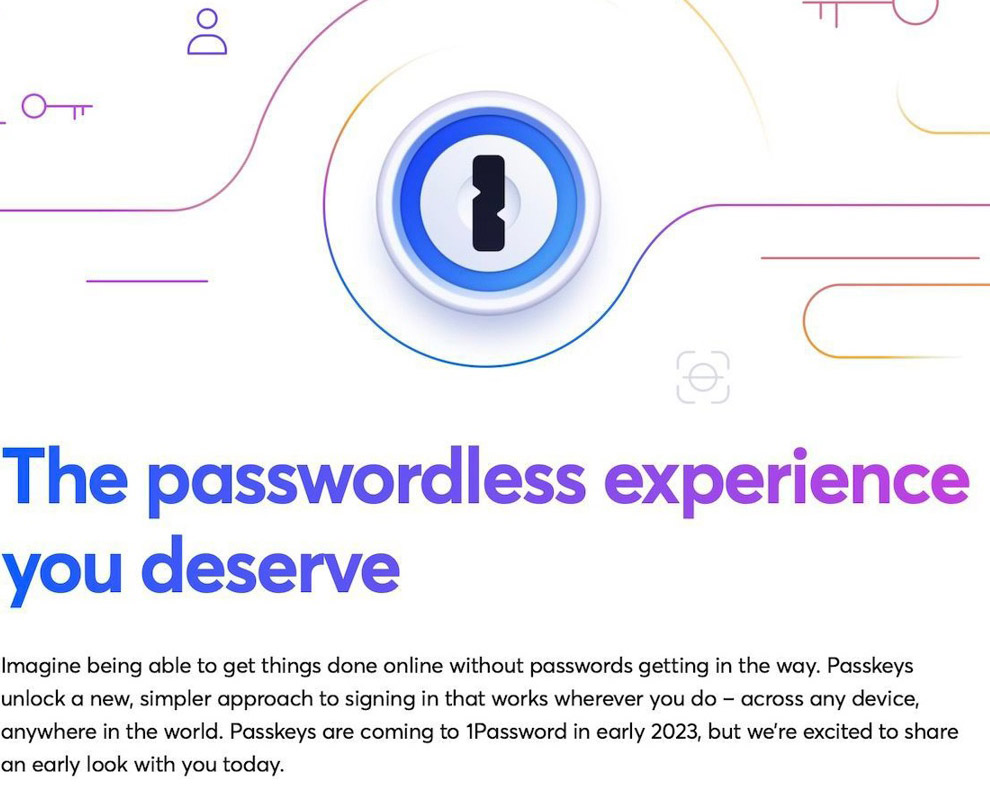 1Password明年支援無密碼Passkeys刷臉/指紋登入