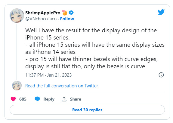 iPhone 15 Pro 可能使用更薄的弧形邊框進行顯示 | 2023 iPhone, Apple News, iPhone 15 Pro, ShrimpApplePro | iPhone News 愛瘋了