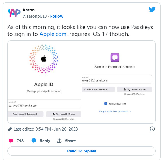 iOS 17和macOS Sonoma為您的Apple ID加入Passkey支援