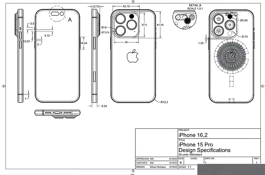 iPhone 15 Pro原理圖顯示：新動作按鈕、USB-C和細節