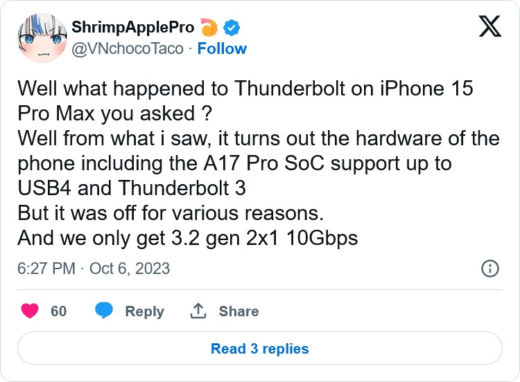 iPhone 15 Pro原來支援Thunderbolt 3？只是被蘋果封印