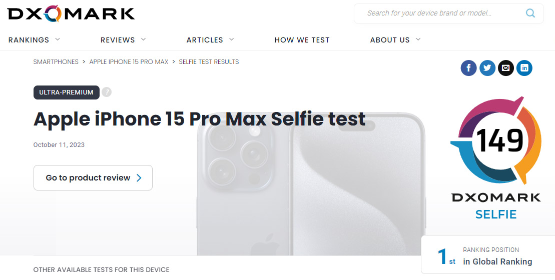 iPhone 15 Pro Max勇奪DXO前鏡頭冠軍！自拍達人首選