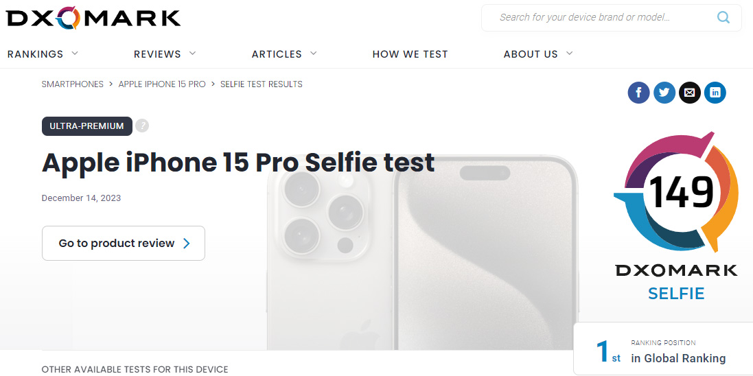 iphone 15 pro dxomark selfie test review 2