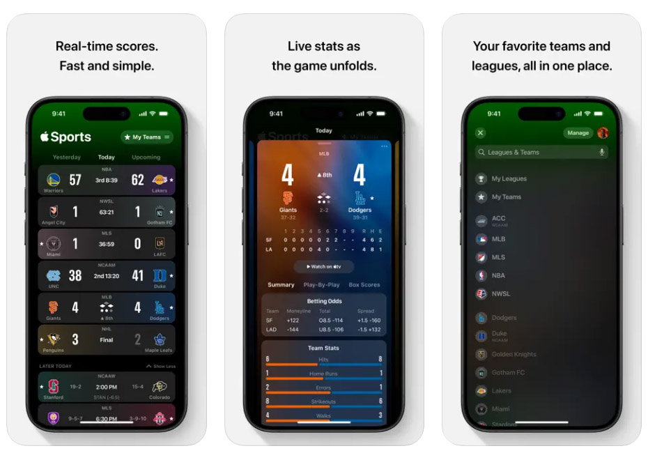 蘋果推出「Apple Sports」，一款專為運動迷打造的新應用 apple sports app real time scores and stats