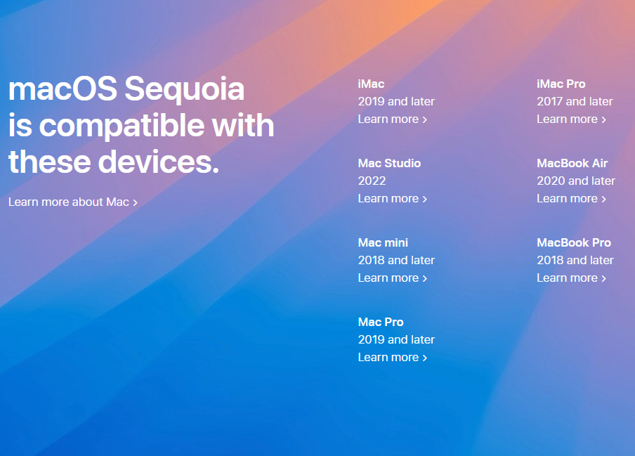macos sequoia release support list 2