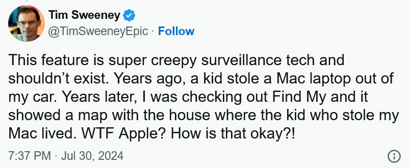 epic games ceo criticizes apple find my 2