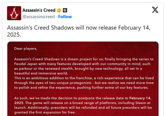 assassins creed shadows mac delay 2026