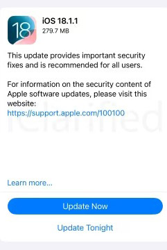 ios 18 1 1 security update 2