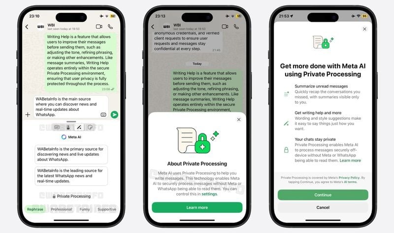 whatsapp iphone ai writing help beta 2