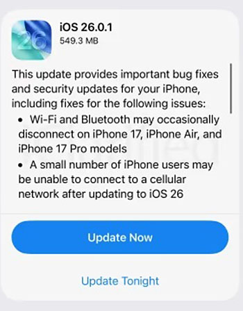 ios 26 0 1 update fixes iphone bugs 3