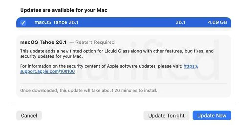 macos 26 1 ai update tinted mode apple 2