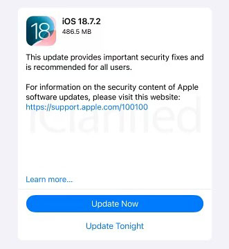 apple ios 18 7 2 security update 2
