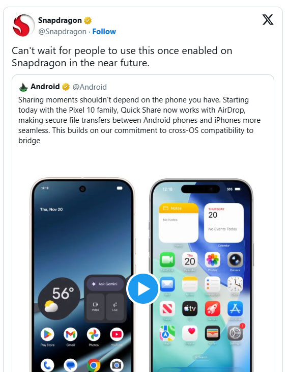android quick share support iphone airdrop qualcomm 2