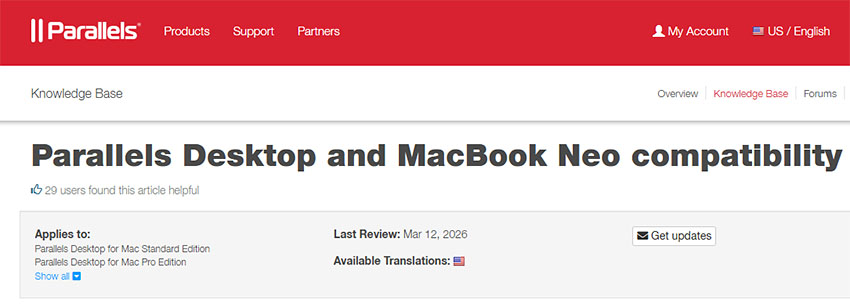 macbook neo parallels windows support 2